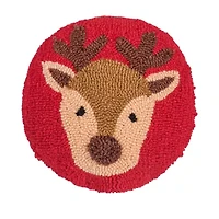 10" x 10" Mini Round Reindeer Hooked Throw Pillow