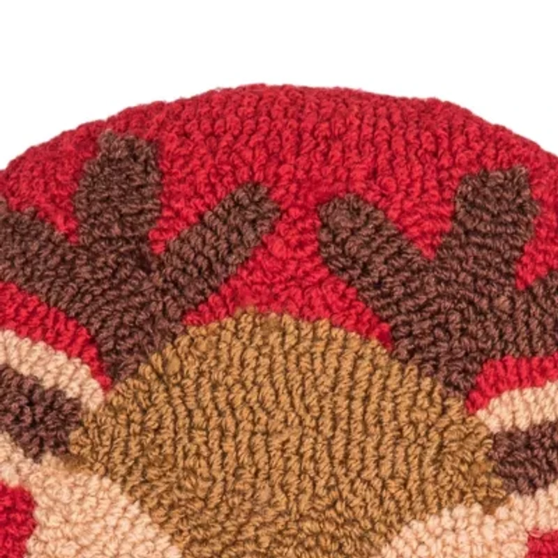 10" x 10" Mini Round Reindeer Hooked Throw Pillow