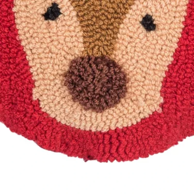 10" x 10" Mini Round Reindeer Hooked Throw Pillow