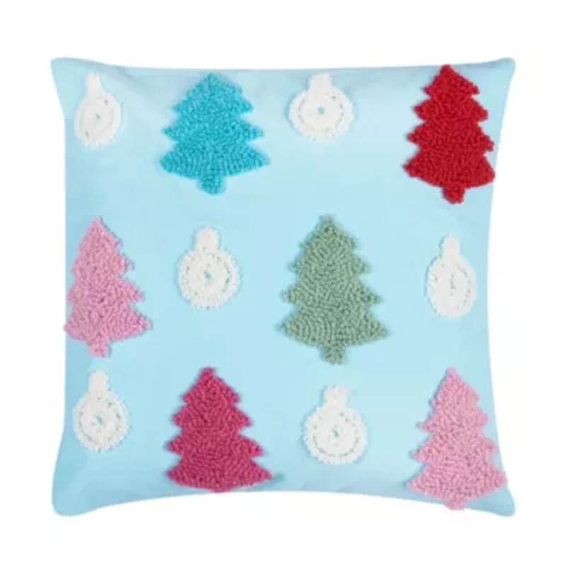 18" x 18" Trees Hooked Throw Pillow