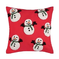 18" x 18" Snowman Party Hooked Throw Pillow