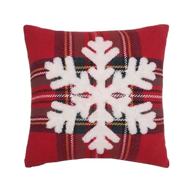 18" x 18" Red Tartan Snowflake Throw Pillow