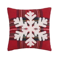 18" x 18" Red Tartan Snowflake Throw Pillow