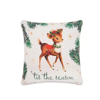 18" x 18" Vintage Reindeer Throw Pillow