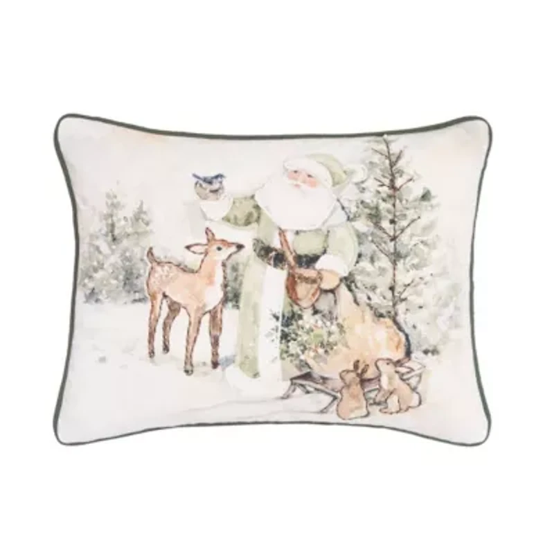 18" x 14" Winter Santa & Animals Throw Pillow