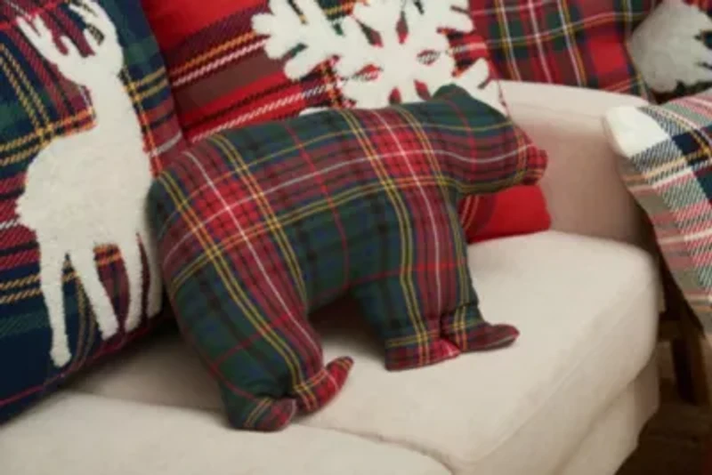 20" x 13.5" Plaid Bear Shaped Throw Pillow