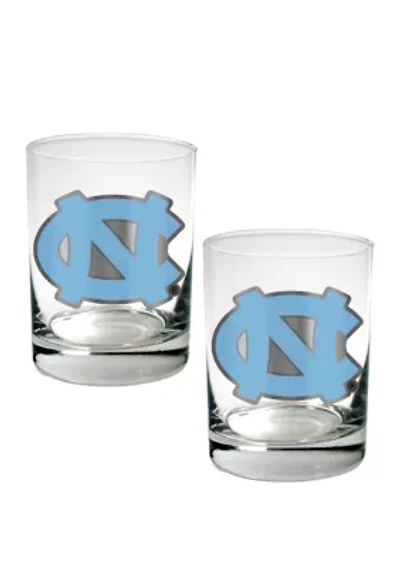  NCAA North Carolina Tar Heels Set of 2 Rocks Glasses 