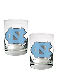  NCAA North Carolina Tar Heels Set of 2 Rocks Glasses 