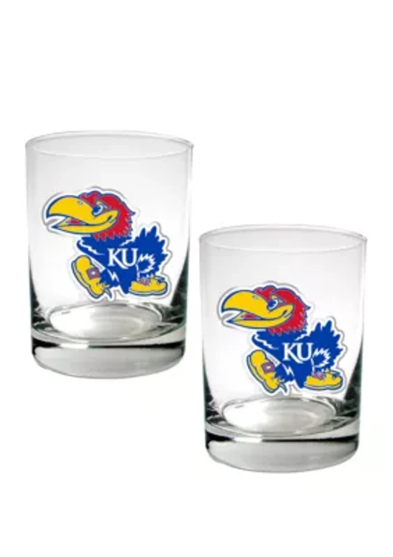 NCAA Kansas Jayhawks Set of 2 Rocks Glasses