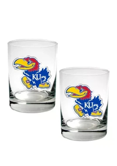NCAA Kansas Jayhawks Set of 2 Rocks Glasses