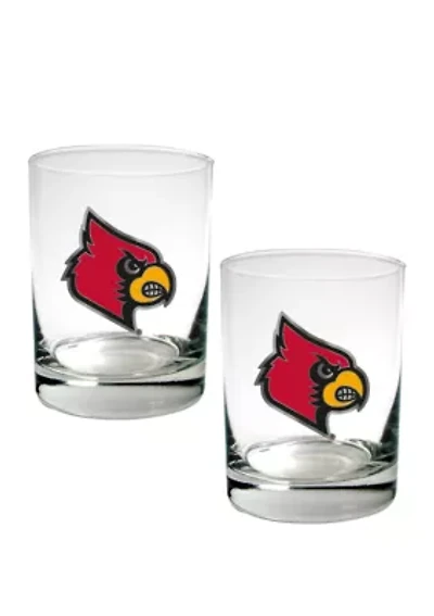  NCAA Louisville Cardinals Set of 2 Rocks Glasses 
