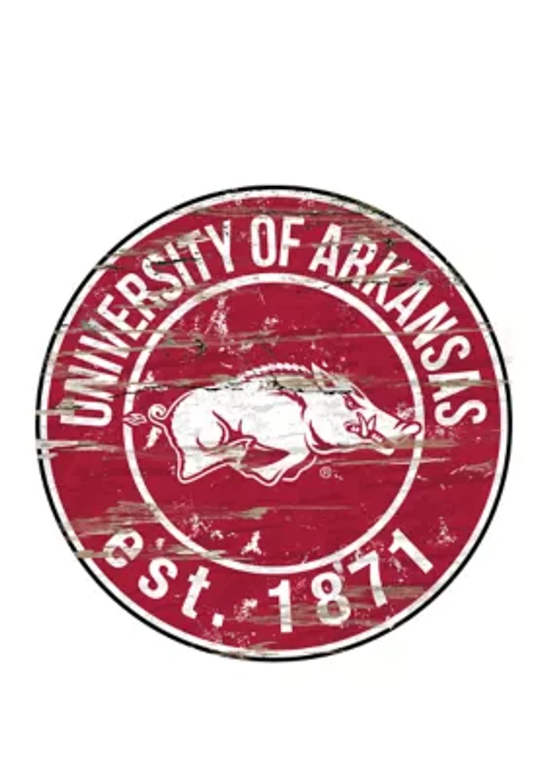 NCAA Arkansas Razorbacks Distressed Round Sign