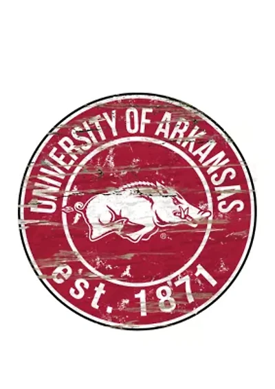 NCAA Arkansas Razorbacks Distressed Round Sign