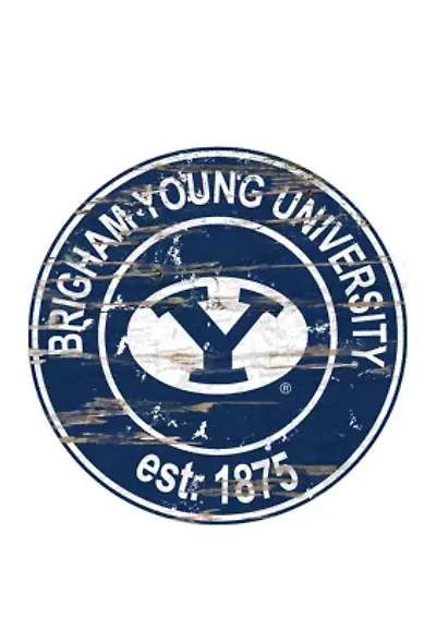 NCAA BYU Cougars Distressed Round Sign