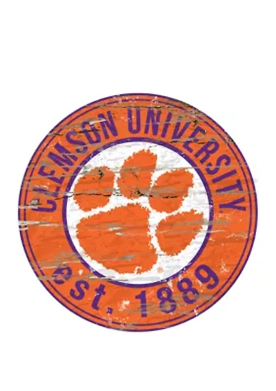 NCAA Clemson Tigers Distressed Round Sign