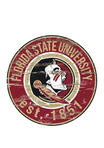 NCAA Florida State Distressed Round Sign
