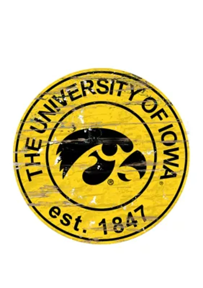 NCAA Iowa Hawkeyes Distressed Round Sign