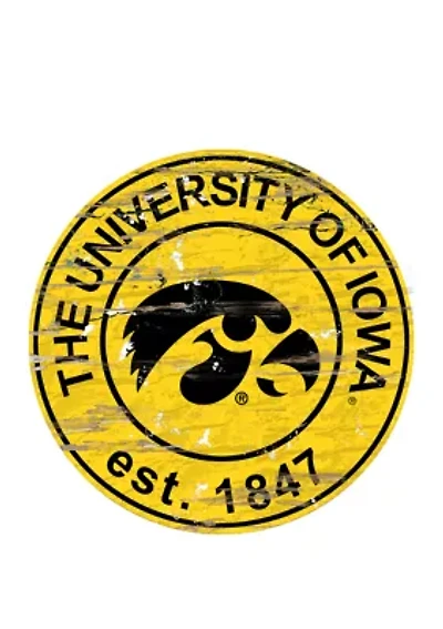 NCAA Iowa Hawkeyes Distressed Round Sign