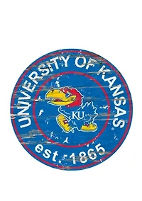 NCAA Kansas Jayhawks Distressed Round Sign
