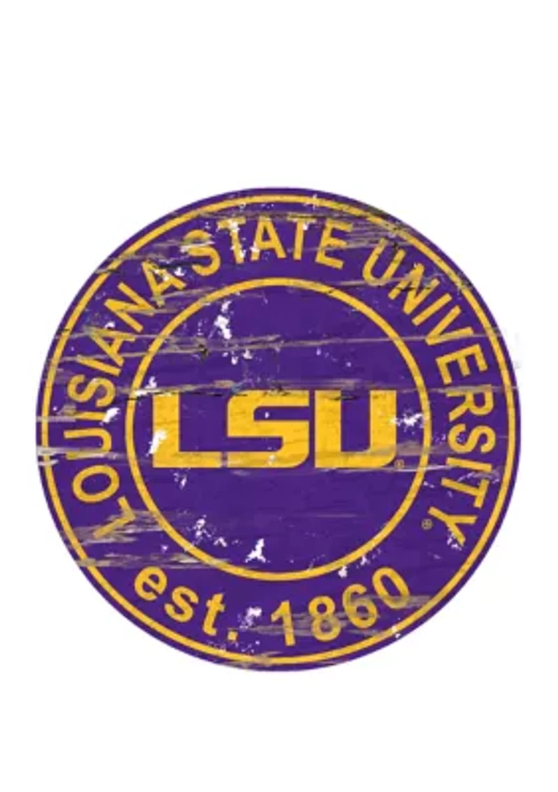NCAA LSU Tigers Distressed Round Sign