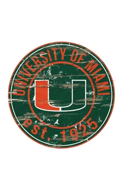 NCAA Miami (FL) Hurricanes Distressed Round Sign