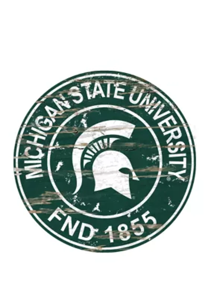 NCAA Michigan State Spartans Distressed Round Sign