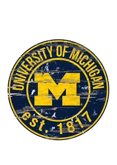 NCAA Michigan Wolverines Distressed Round Sign