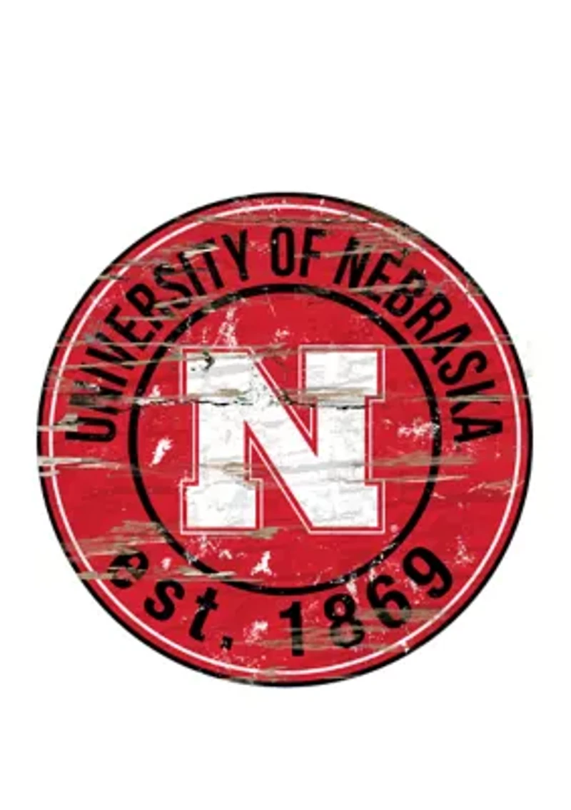 NCAA Nebraska Cornhuskers Distressed Round Sign
