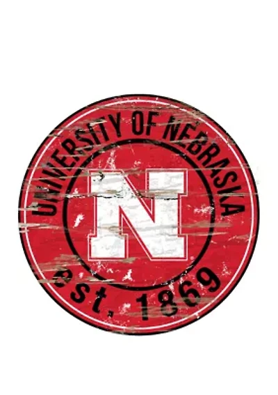 NCAA Nebraska Cornhuskers Distressed Round Sign