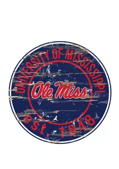 NCAA Ole Miss Rebels Distressed Round Sign