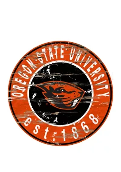 NCAA Oregon State Beavers Distressed Round Sign