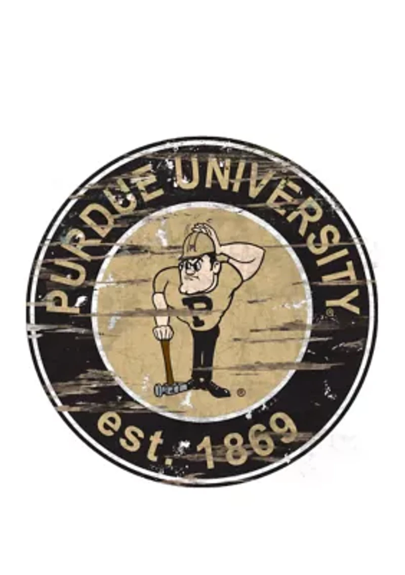 NCAA Purdue Boilermakers Distressed Round Sign
