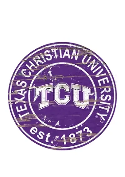 NCAA TCU Horned Frogs Distressed Round Sign