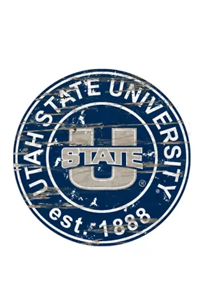 NCAA Utah State Aggies Distressed Round Sign