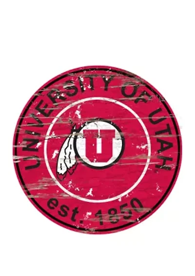 NCAA Utah Utes Distressed Round Sign
