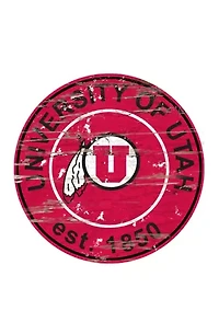 NCAA Utah Utes Distressed Round Sign