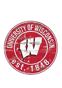 NCAA University of Wisconsin Badgers Distressed Round Sign