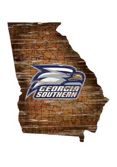 NCAA Georgia Southern Eagles 24 in x 24 in  Distressed State with Logo Sign