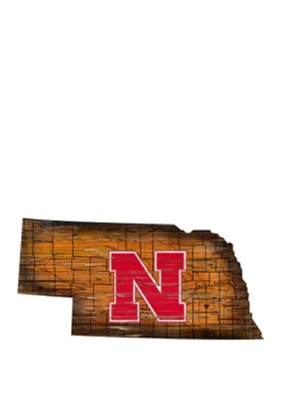 NCAA Nebraska Cornhuskers 24 in x 24 in Distressed State Sign with Logo