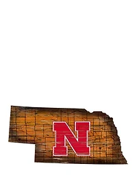 NCAA Nebraska Cornhuskers 24 in x 24 in Distressed State Sign with Logo
