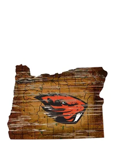  NCAA Oregon State Beavers 24 in x 24 in  Distressed State Sign with Logo