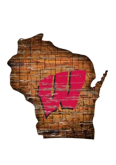 NCAA University of Wisconsin Badgers Distressed State with Logo