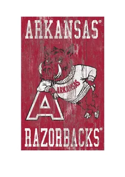 NCAA University of Arkansas Razorbacks 11 in x 19 in  Distressed Heritage Logo 