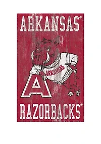 NCAA University of Arkansas Razorbacks 11 in x 19 in  Distressed Heritage Logo 
