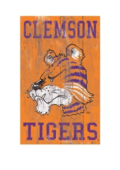NCAA Clemson University Tigers 11 in x 19 in Distressed Heritage Logo 