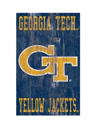 NCAA Georgia Tech Yellow Jackets 11 in x 19 in Distressed Heritage Logo 