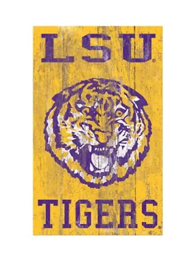 NCAA Louisiana State University Tigers 11 in x 19 in Distressed Heritage Logo