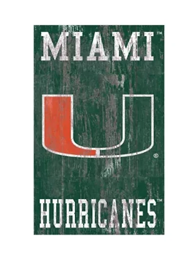 NCAA University of Miami Hurricanes 11 in x 19 in Distressed Heritage Logo 