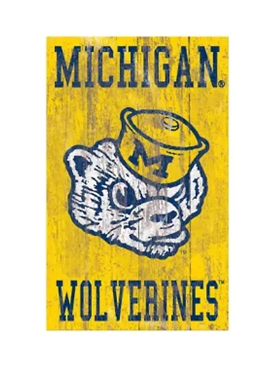 NCAA University of Michigan Wolverines 11 in x 19 in Distressed Heritage Logo 