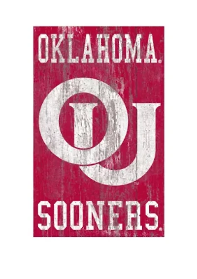 NCAA University of Oklahoma Sooners 11 in x 19 in Distressed Heritage Logo 